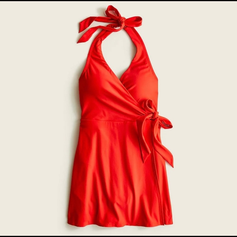 J. Crew Halter Wrap Swim Dress Swimsuit in Cerise Red Sz. 24 NWT